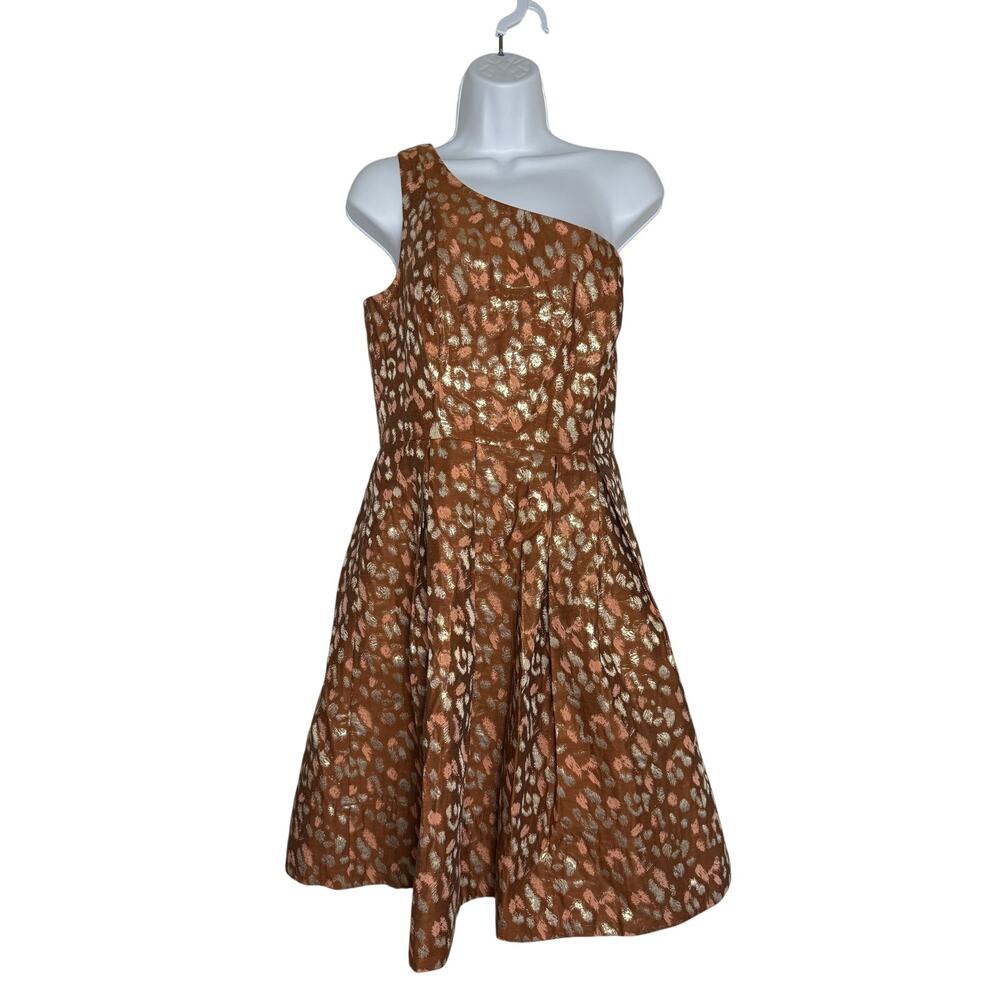 Rubber Ducky Productions Dress One Shoulder Size LARGE Brown Peach White Gold